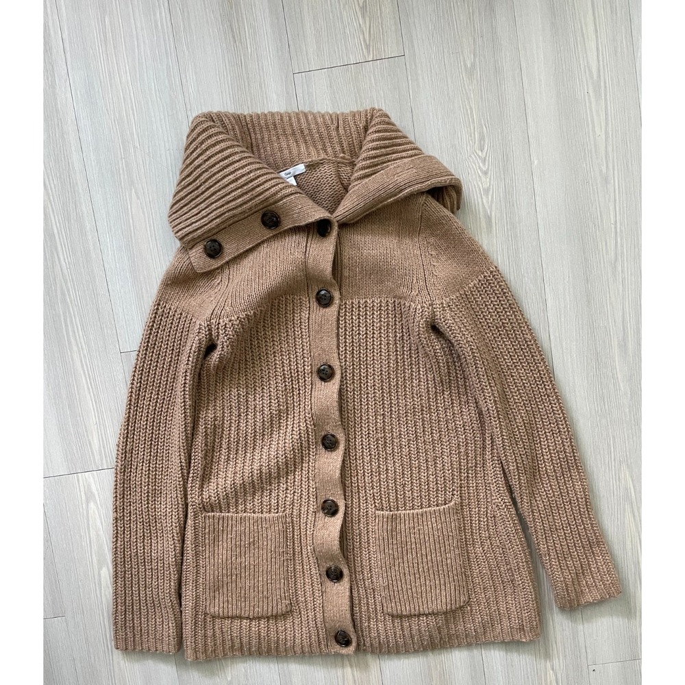 Gap Women's Cognac Ribbed Knit Wool Blend Button Front Sweater Shawl Neck Sz S
